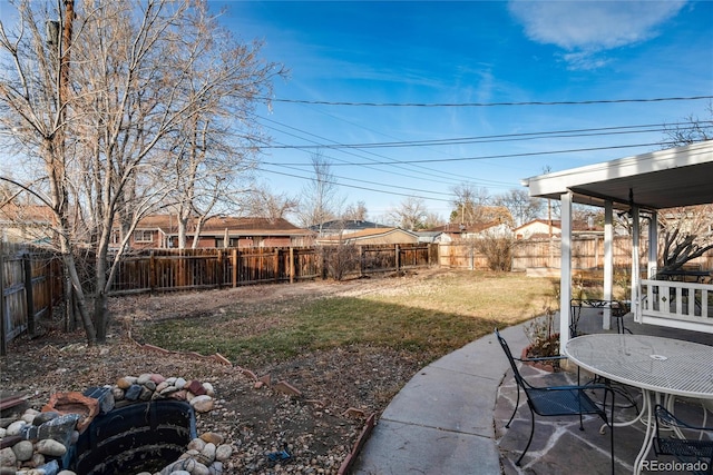 view of yard with a patio area and a fenced backyard