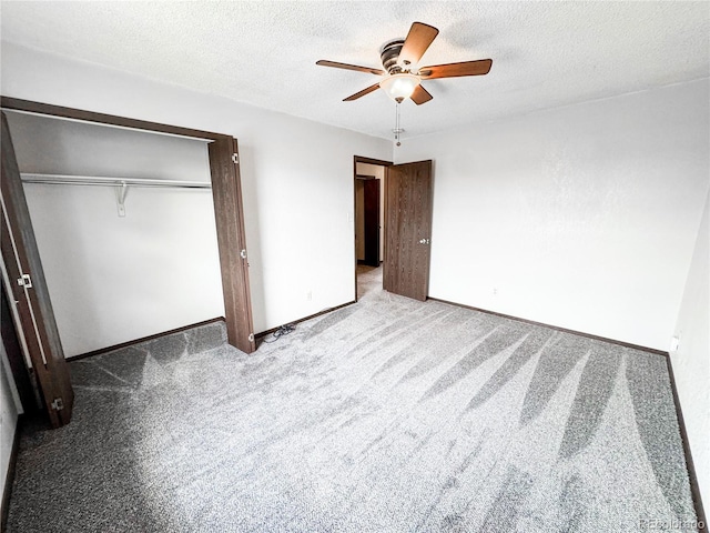 1700 S 6th Ave, Sterling, CO 80751 - unfurnished bedroom with carpet floors, a closet, baseboards, a ceiling fan, and a textured ceiling