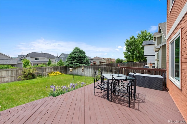 11366 Haswell Dr, Parker, CO 80134 - wooden terrace featuring outdoor dining space, a fenced backyard, and a residential view