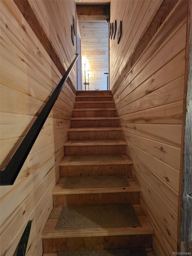 253 Bear Ln, Jefferson, CO 80456 - stairway featuring a relaxing sauna and wooden walls