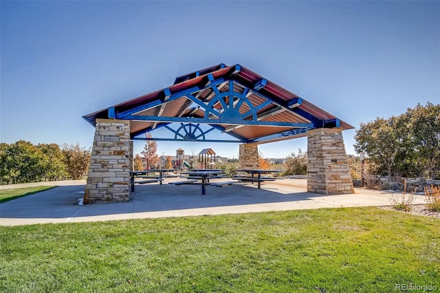 view of patio featuring a gazebo