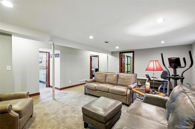 2140 S Youngfield St, Lakewood, CO 80228 - living room with visible vents, recessed lighting, and light carpet