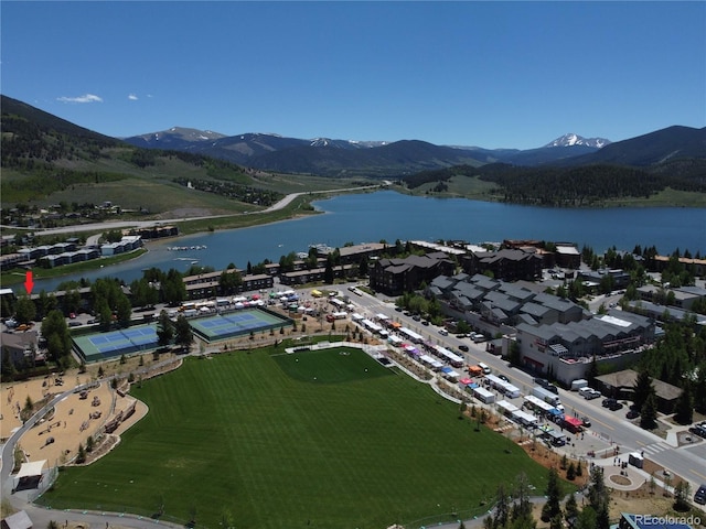 330 E Ln Bonte St Unit 2, Dillon, CO 80435 - aerial overview of property's location with a water and mountain view