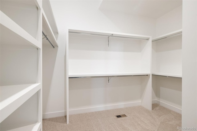 spacious closet featuring light carpet