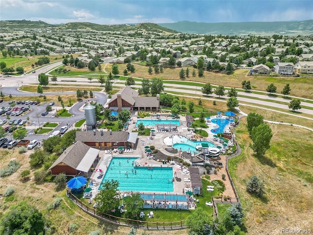 aerial view of a pool