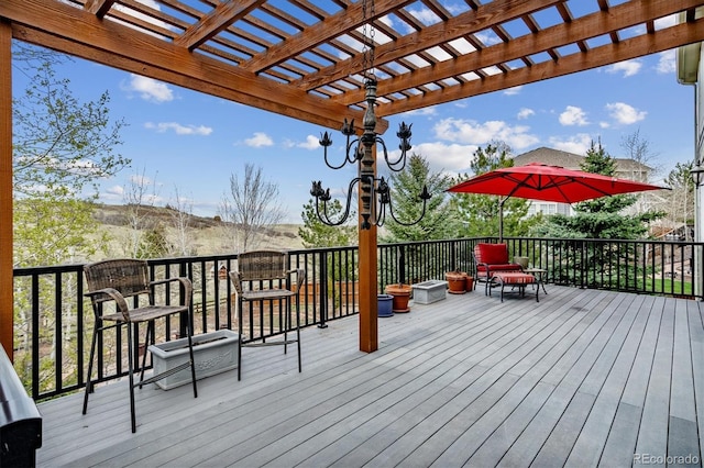 wooden deck featuring a pergola