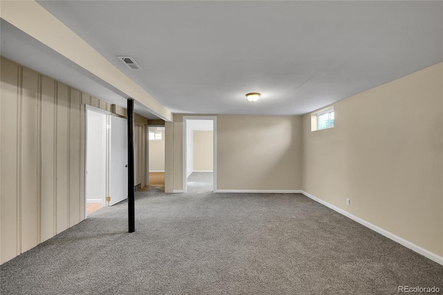 basement with carpet floors