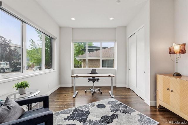 1373 S Garfield St, Denver, CO 80210 - home office with baseboards, recessed lighting, and wood finished floors
