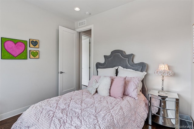 1373 S Garfield St, Denver, CO 80210 - bedroom with dark wood-style floors, baseboards, and recessed lighting