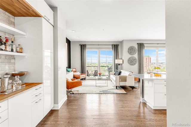 interior space featuring white cabinets, dark hardwood / wood-style floors, and a wealth of natural light