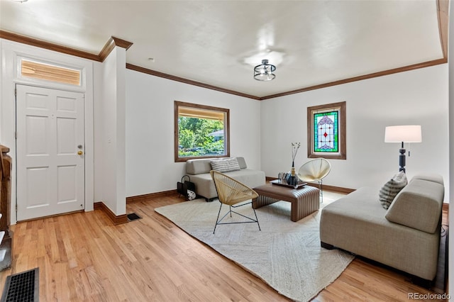 3039 W 22nd Ave, Denver, CO 80211 - living area with crown molding and light wood finished floors