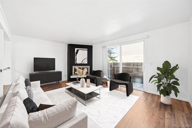 living room featuring a fireplace and hardwood / wood-style floors