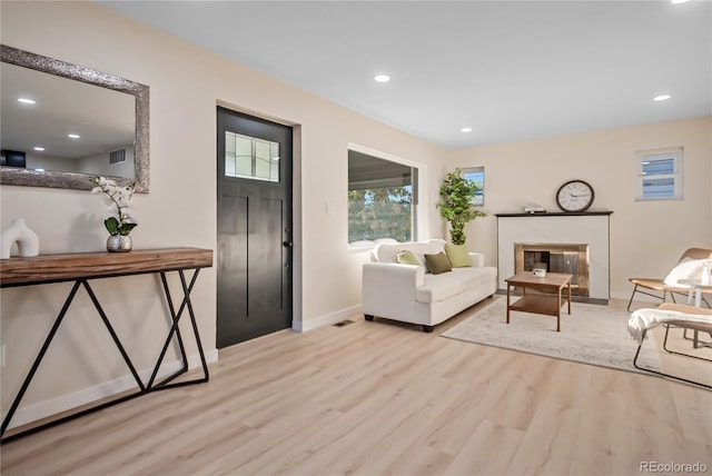 living room with light hardwood / wood-style floors