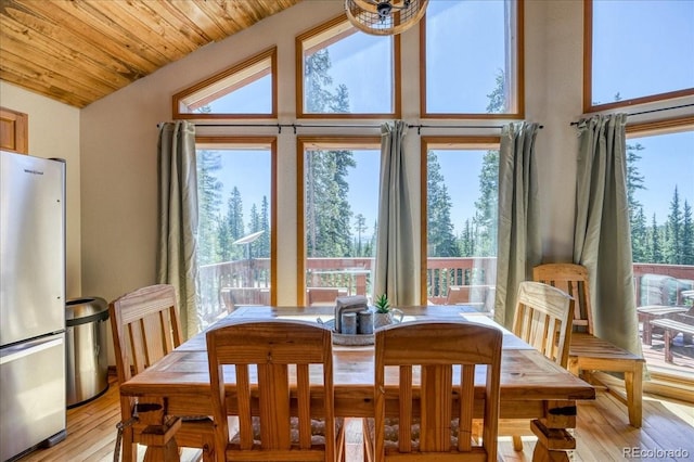 1387 Bobcat Ln, Fairplay, CO 80440 - dining area with light wood-style flooring and lofted ceiling
