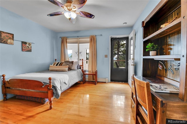 350 Tower Hill Cir, Golden, CO 80401 - bedroom with access to outside, light wood-style floors, and ceiling fan