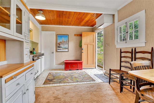350 Tower Hill Cir, Golden, CO 80401 - entryway with ornamental molding, wooden ceiling, and wallpapered walls