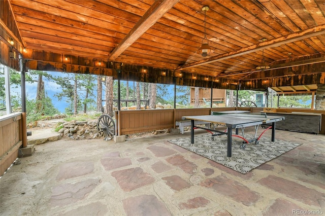 350 Tower Hill Cir, Golden, CO 80401 - recreation room featuring wooden ceiling and vaulted ceiling
