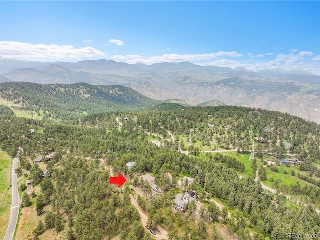 350 Tower Hill Cir, Golden, CO 80401 - aerial view of property and surrounding area featuring a forest and a mountain backdrop
