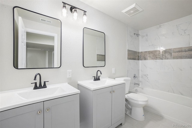 full bathroom with vanity, toilet, and bathtub / shower combination