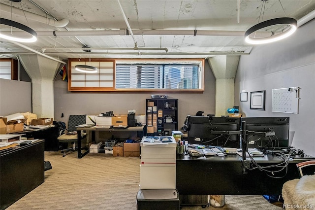 view of carpeted home office