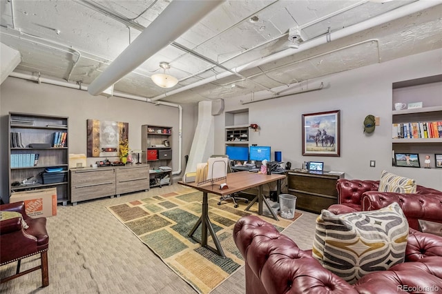 view of carpeted home office