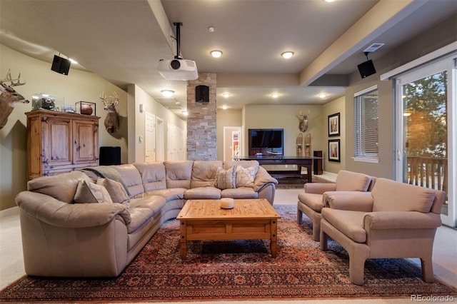 living room with carpet