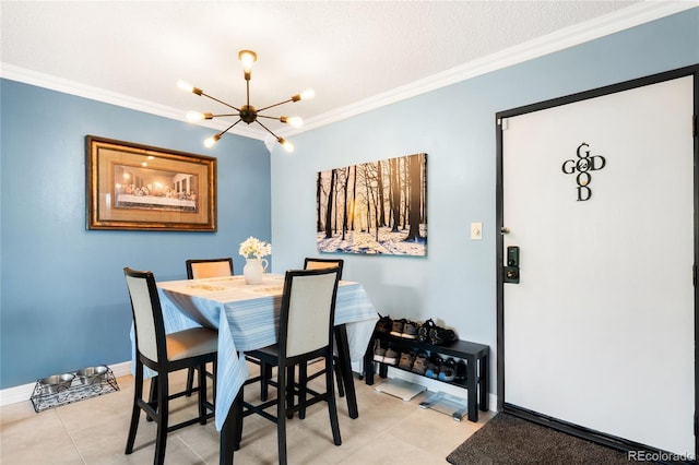 7780 W 38th Ave Unit 203, Wheat Ridge, CO 80033 - dining room featuring a chandelier, crown molding, and baseboards