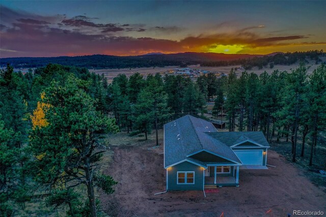 view of aerial view at dusk