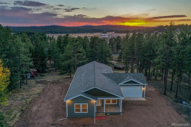 view of aerial view at dusk