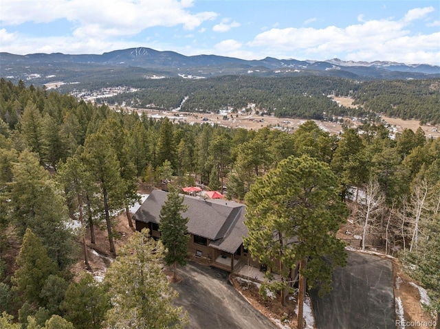 birds eye view of property with a mountain view