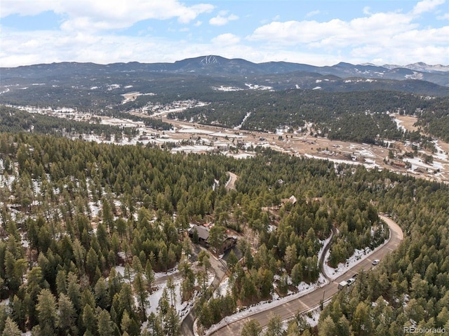 bird's eye view with a mountain view