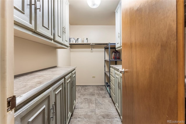 kitchen with gray cabinets