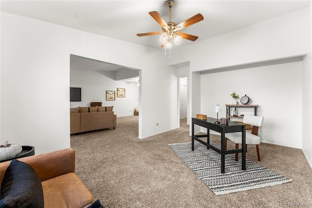 office area featuring carpet floors and ceiling fan