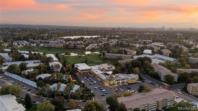 view of aerial view at dusk