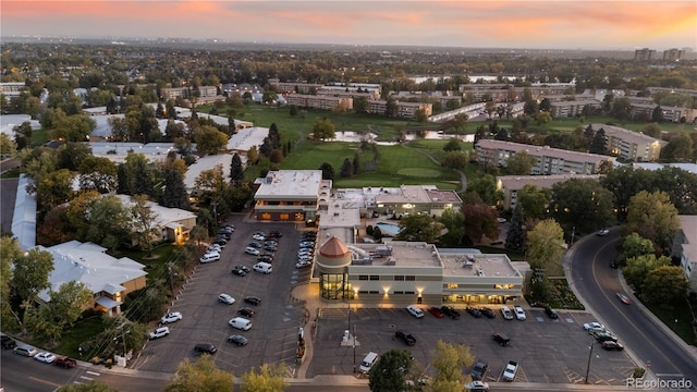 view of aerial view at dusk