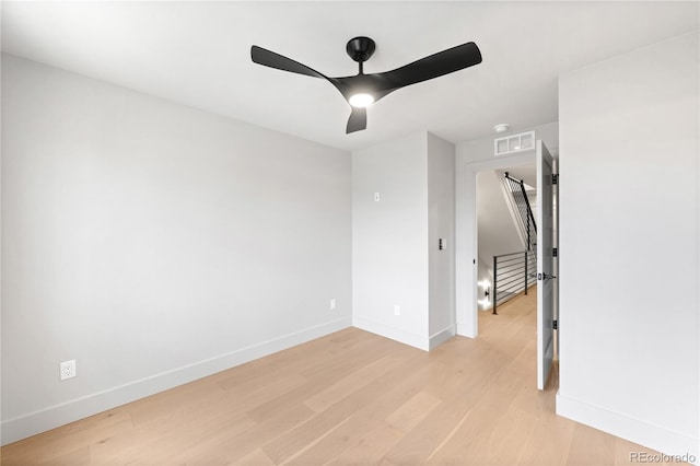 2520 S Cherokee St, Denver, CO 80223 - empty room featuring a ceiling fan, baseboards, light wood finished floors, and visible vents