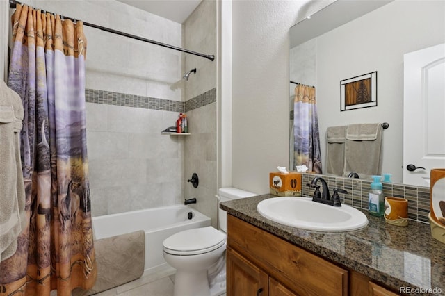 3125 Brunner Blvd, Johnstown, CO 80534 - full bathroom featuring vanity, shower / bathtub combination with curtain, and tile patterned floors