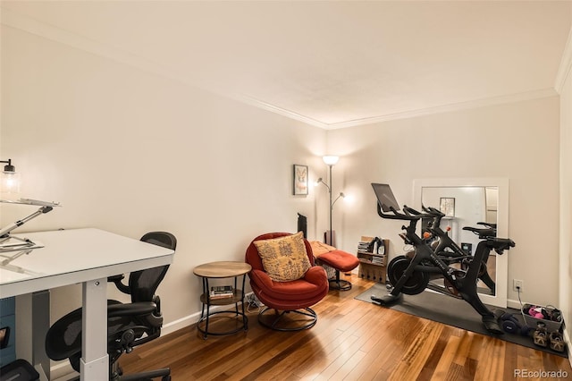 interior space featuring crown molding and hardwood / wood-style floors