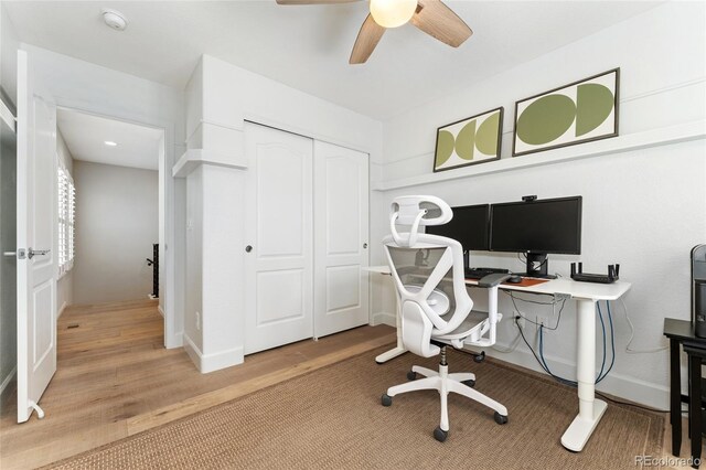 10618 Clearview Ln, Highlands Ranch, CO 80126 - office area featuring light wood-style flooring and ceiling fan