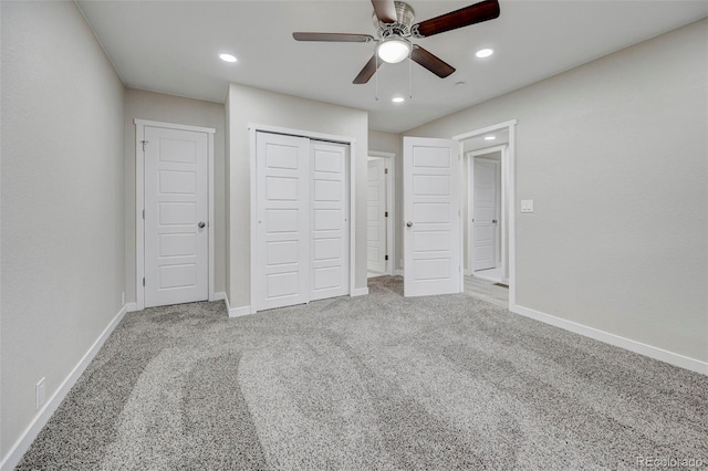 1216 Norwood Ave, Colorado Springs, CO 80905 - unfurnished bedroom with carpet, recessed lighting, a closet, and a ceiling fan
