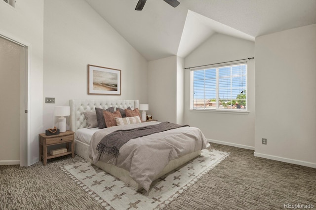 11085 Huron St Unit 1108, Northglenn, CO 80234 - bedroom with vaulted ceiling, carpet, and a ceiling fan