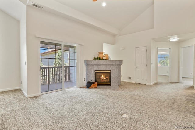 11085 Huron St Unit 1108, Northglenn, CO 80234 - carpeted living room with a premium fireplace and high vaulted ceiling