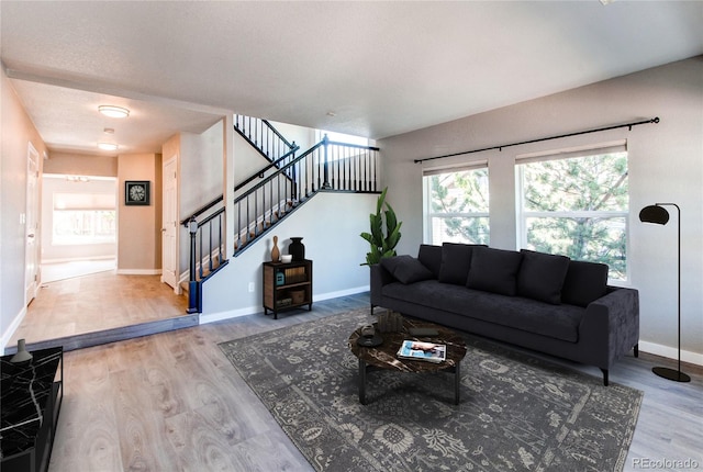 living room with hardwood / wood-style flooring