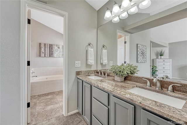 901 Sage Sparrow Cir, Highlands Ranch, CO 80129 - bathroom with double vanity, a garden tub, and tile patterned floors