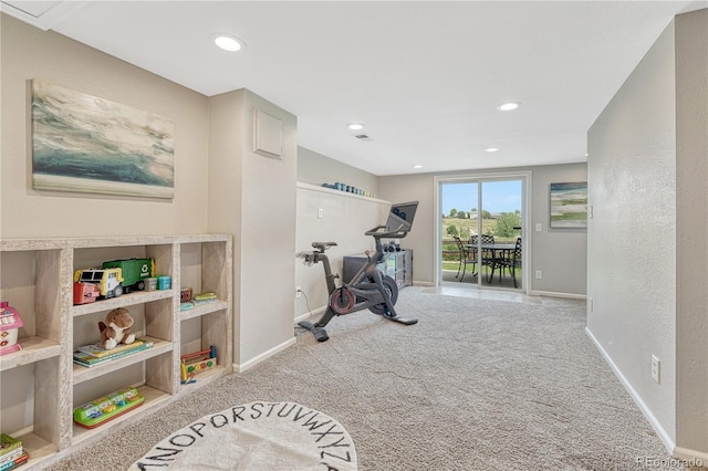 901 Sage Sparrow Cir, Highlands Ranch, CO 80129 - exercise room featuring carpet flooring, baseboards, and recessed lighting