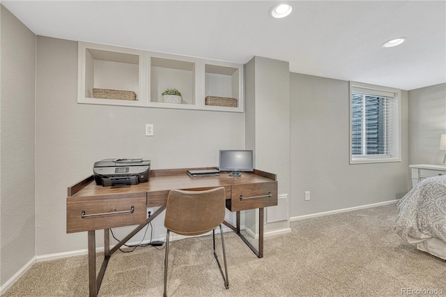 901 Sage Sparrow Cir, Highlands Ranch, CO 80129 - office area featuring light colored carpet, baseboards, and recessed lighting