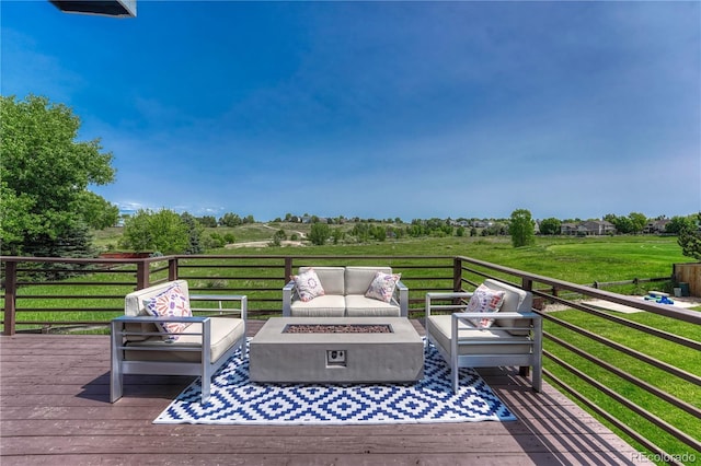 901 Sage Sparrow Cir, Highlands Ranch, CO 80129 - wooden terrace with an outdoor living space with a fire pit and a rural view