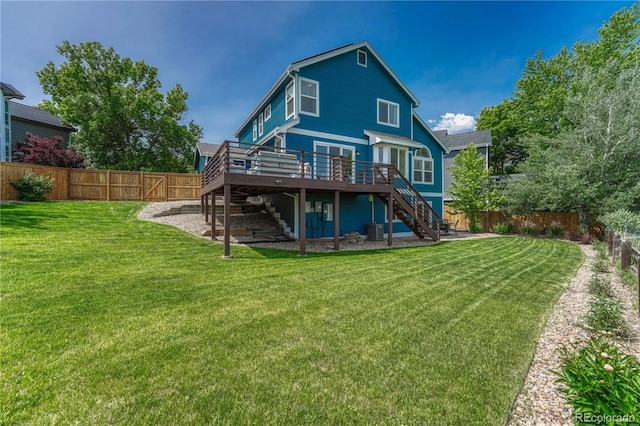 901 Sage Sparrow Cir, Highlands Ranch, CO 80129 - rear view of house featuring stairway, a wooden deck, and cooling unit