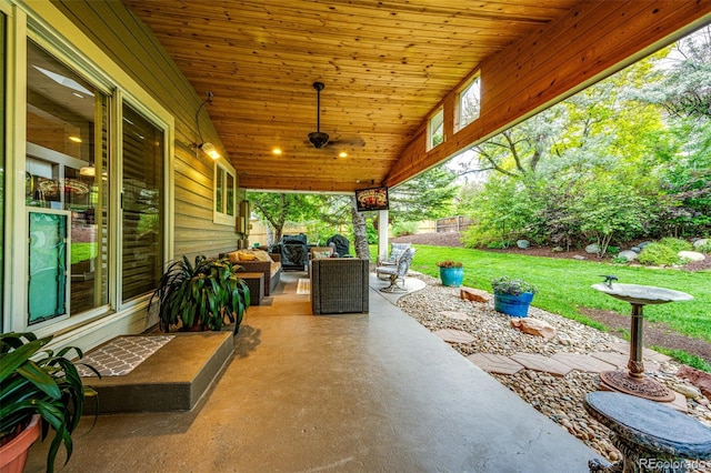 view of patio / terrace featuring an outdoor living space and a ceiling fan