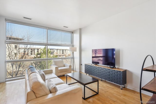 2958 Syracuse St Unit 316, Denver, CO 80238 - living room with light wood-type flooring, plenty of natural light, baseboards, and a wall of windows